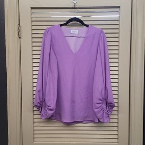 Adrienne Lavender V-Neck Balloon Sleeve Blouse